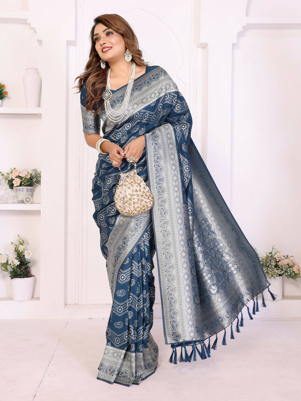 Aastha Fashion Teal Blue Georgette Silk Leheriya With Elegant Zari Weaving Saree - Distacart