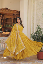 Joban Fashion Yellow Georgette Sequence Embroidery Work Kurta Set - Distacart