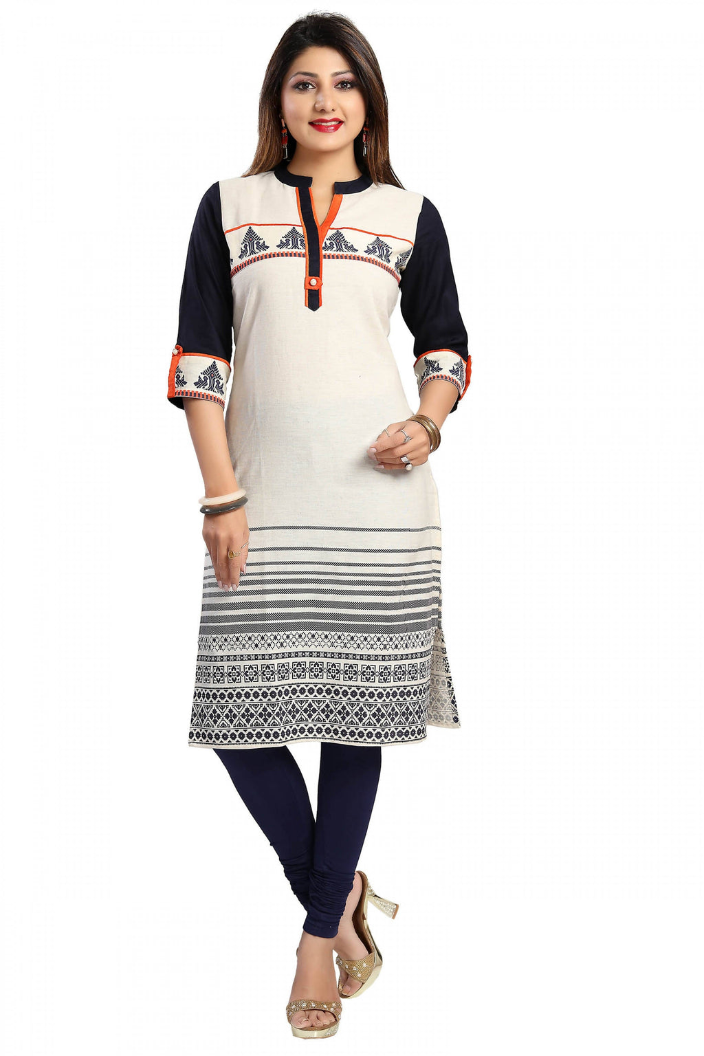 Snehal Creations Curiously Contemporary Cream Cotton Tunic With Print Design - Distacart