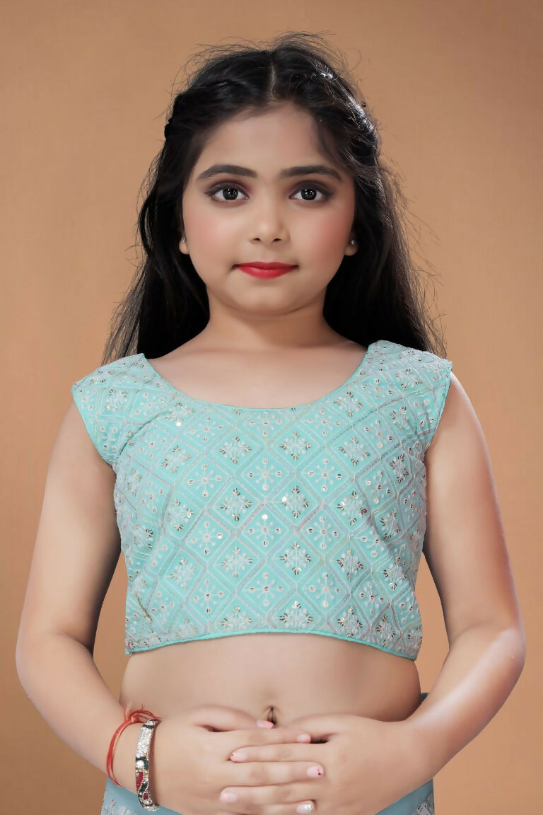 Wedding Designer Sky Heavy Fox Georgette Kidswear Lehenga - Aaradhna