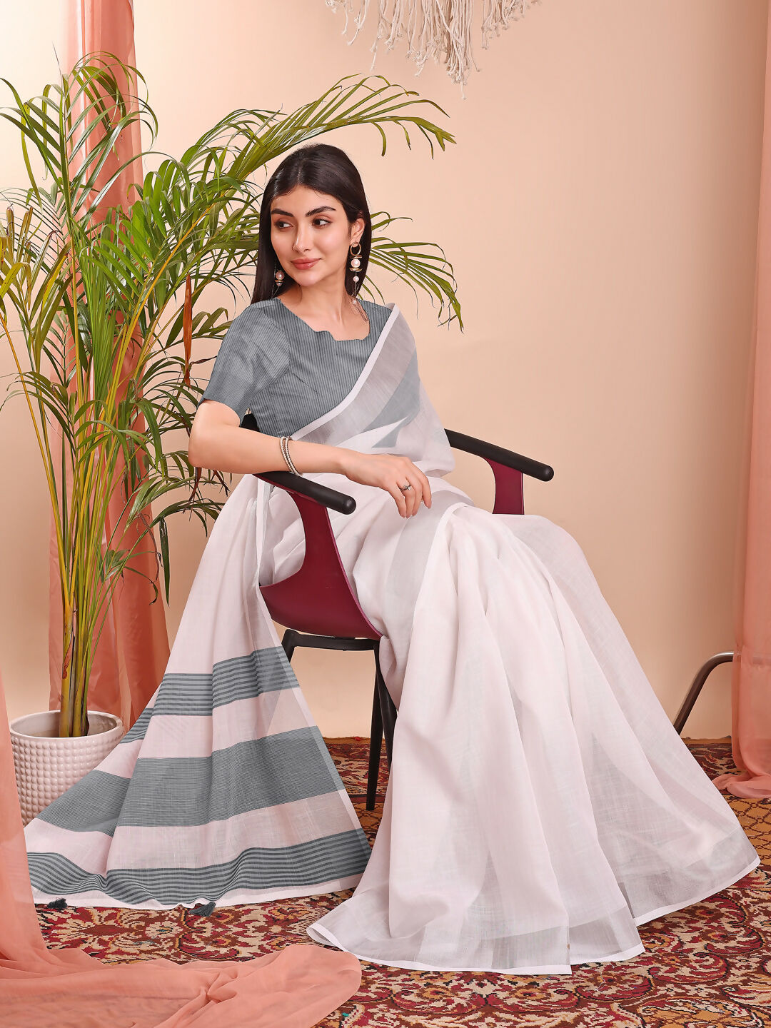 Shree Shyam Fashion The White Loom White Linen Cotton Saree