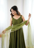 Joban Fashion Mehndi Kurta Set Chanderi Sequence Embroidery Work - Distacart