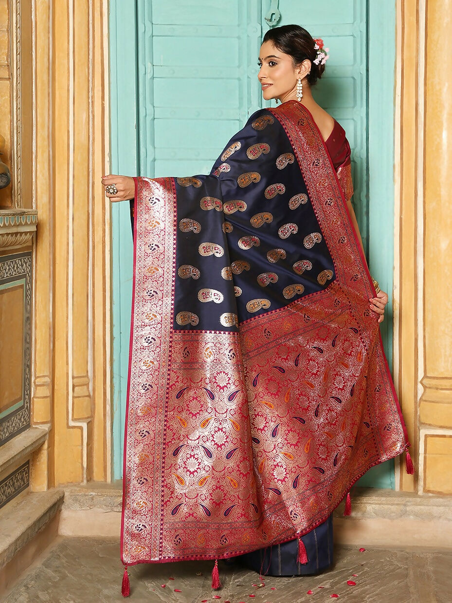 Shree Shyam Fashion Navy Blue Silk Saree - Distacart