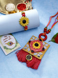 NVR Women & Men Set of 2 Red & Yellow Mirror Work Handcrafted Bhaiya Bhabi Rakhi With Roli Chawal - Distacart