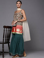 Ahalyaa Women Green & Red Ethnic Motifs Print Kurti with Sharara & Dupatta - Distacart