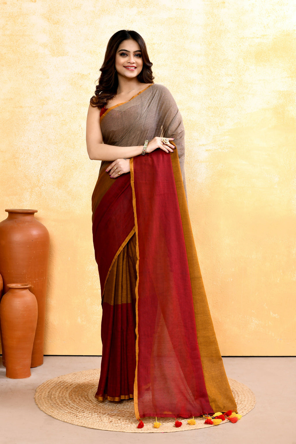 Piyari Fashion Women's Multi Embellished Handloom Cotton Saree - Distacart