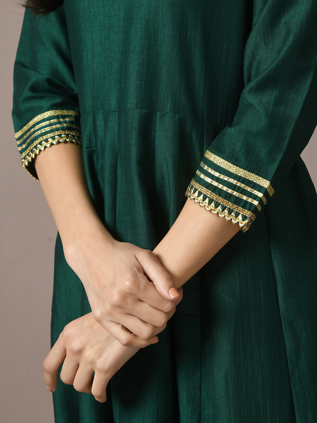 Myshka Women's Green Solid Silk Anarkali Party Kurta With Dupatta