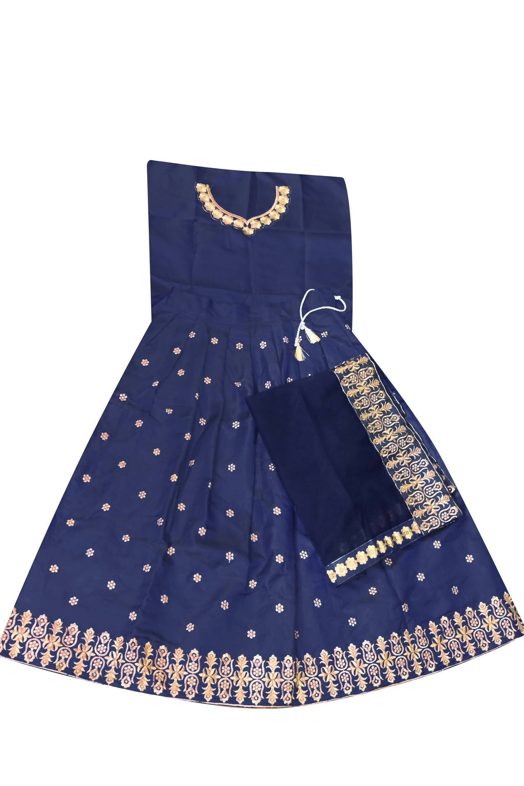 Dwiden Navy Blue Queen Tafetta Sattin Semi-Stitched Girl's Lehenga Choli