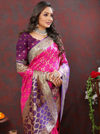 Lorenvalley Fashion Magenta & Wine Patola Silk Woven Design Meenakari Weaving Saree