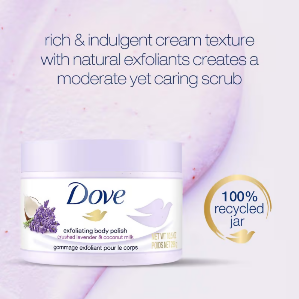 Dove Exfoliating Body Polish Scrub With Crushed Lavender And Coconut Milk