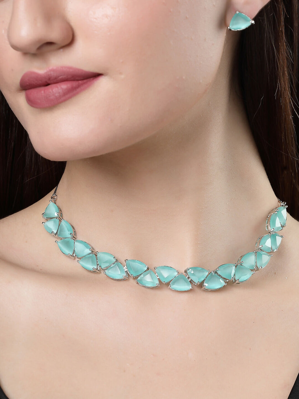 NVR Women's Green Artificial Stones Studded Handcrafted Jewellery Set