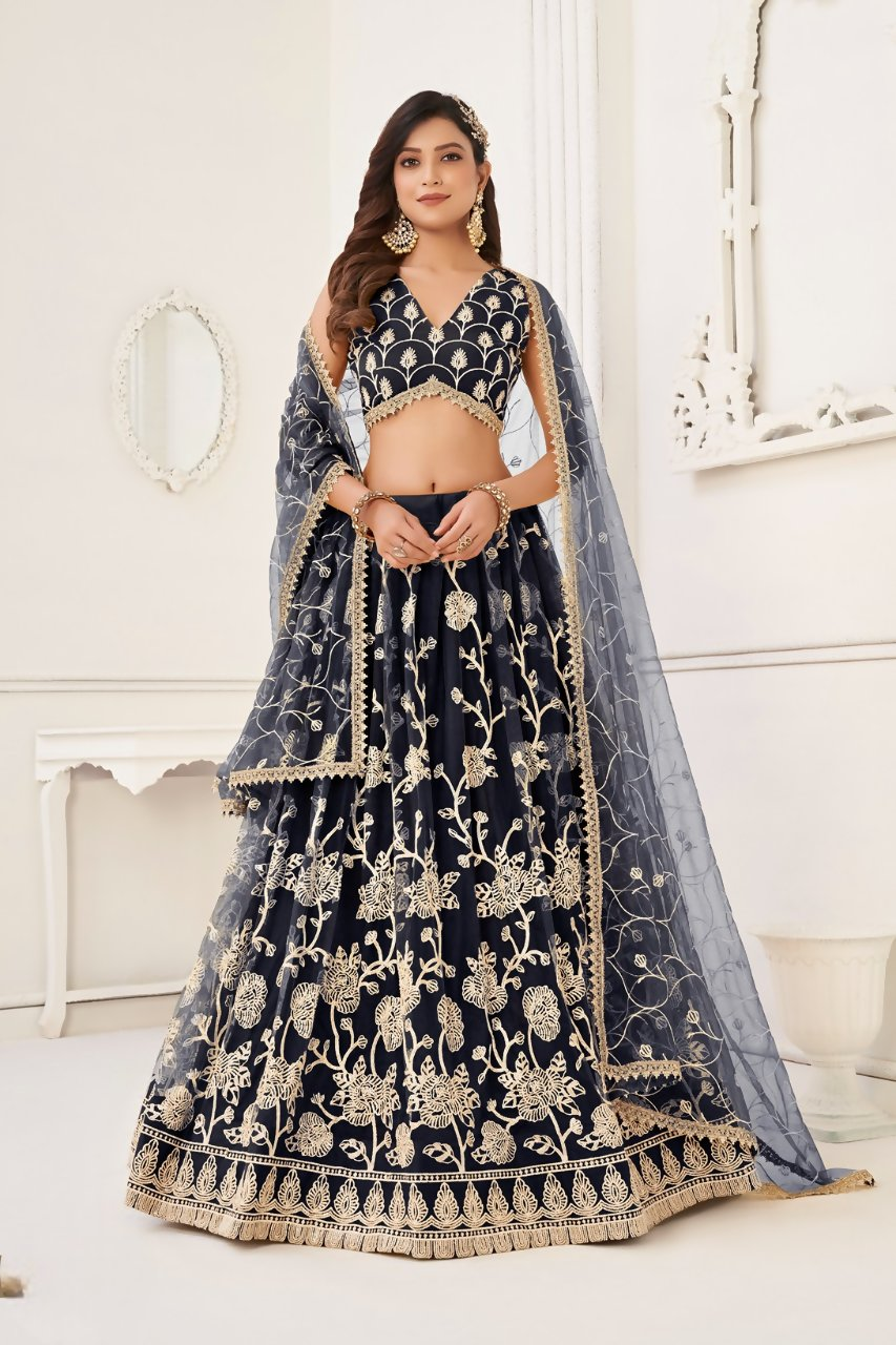 Eilara Women'S Black Butterfly Net With Sequins And Embroidery Work Lehenga Choli For Wedding