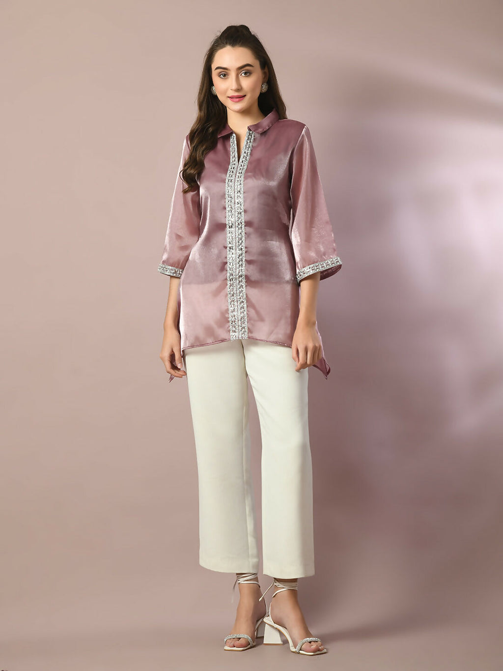 Myshka Women's Brown Solid Longline Party Tunic