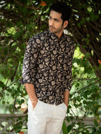 Miravan Men's Cotton Black Floral Printed Full Sleeve Slim Fit Shirt