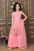 Kids Wedding Designer Pink Pure Finest Soft Net Sharara Suit - Aaradhna