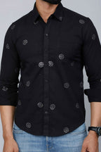 Miravan Men's Black Pure Cotton Floral Print Casual Shirt