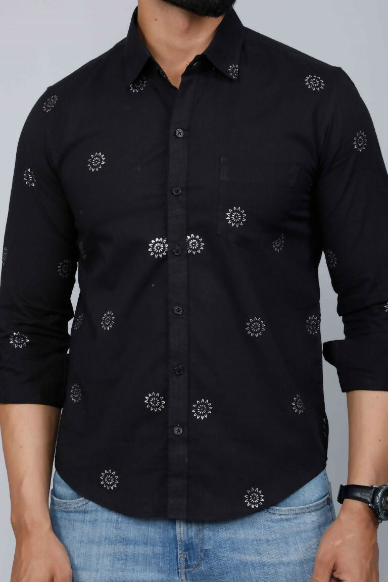 Miravan Men's Black Pure Cotton Floral Print Casual Shirt