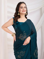 Teal Blue Rangoli Silk Diamond Work Ready To Wear Saree - Tamana