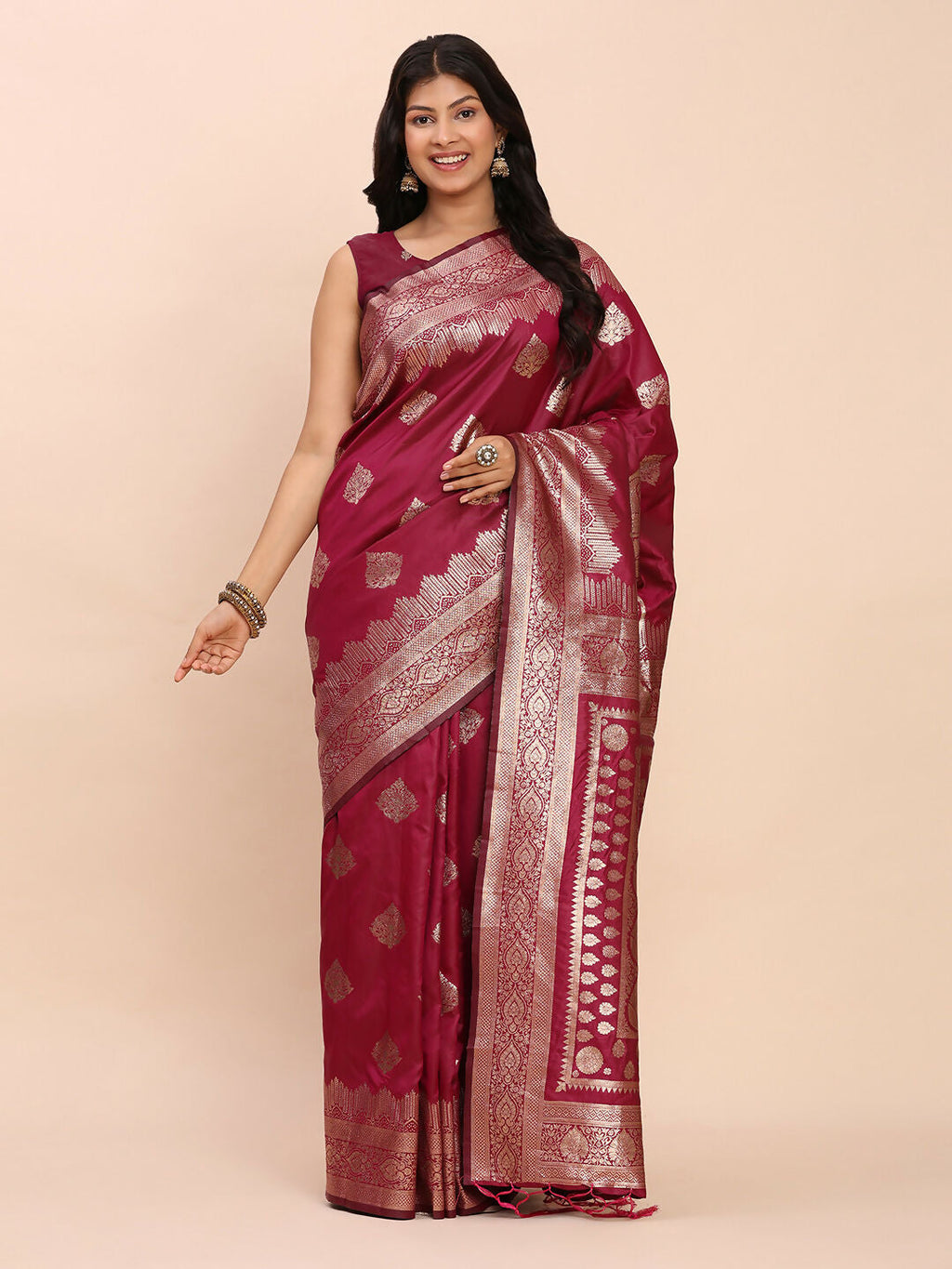 Shree Shyam Fashion Banarasi Silk Magenta Saree - Distacart