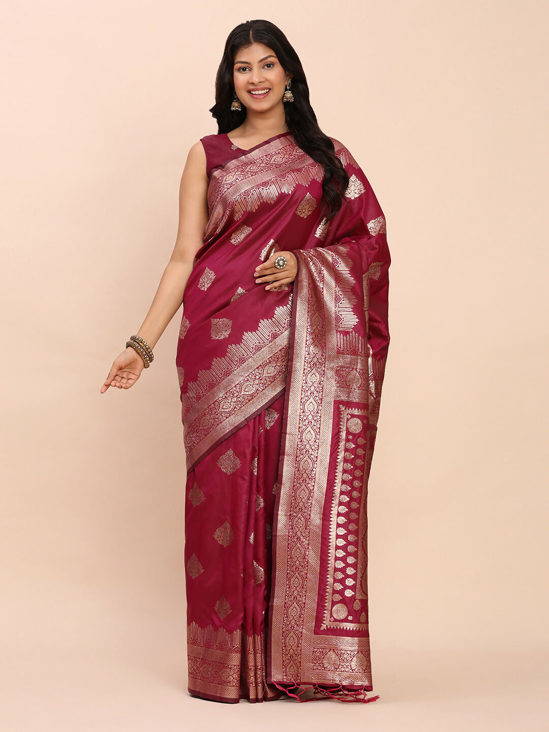 Shree Shyam Fashion Banarasi Silk Magenta Saree - Distacart