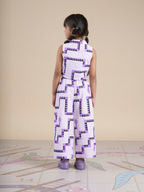 Snakes and Ladders Girls Purple Table Print Top and Pant Set from Siblings Collection
