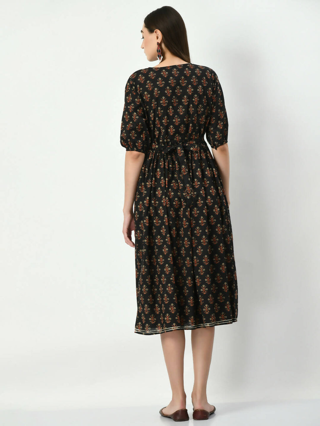 Myshka Women's Black Empire Printed Dress - Distacart