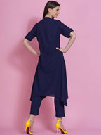 Women Republic Navy Blue Cotton Embroidered Kurta With Pants - Distacart