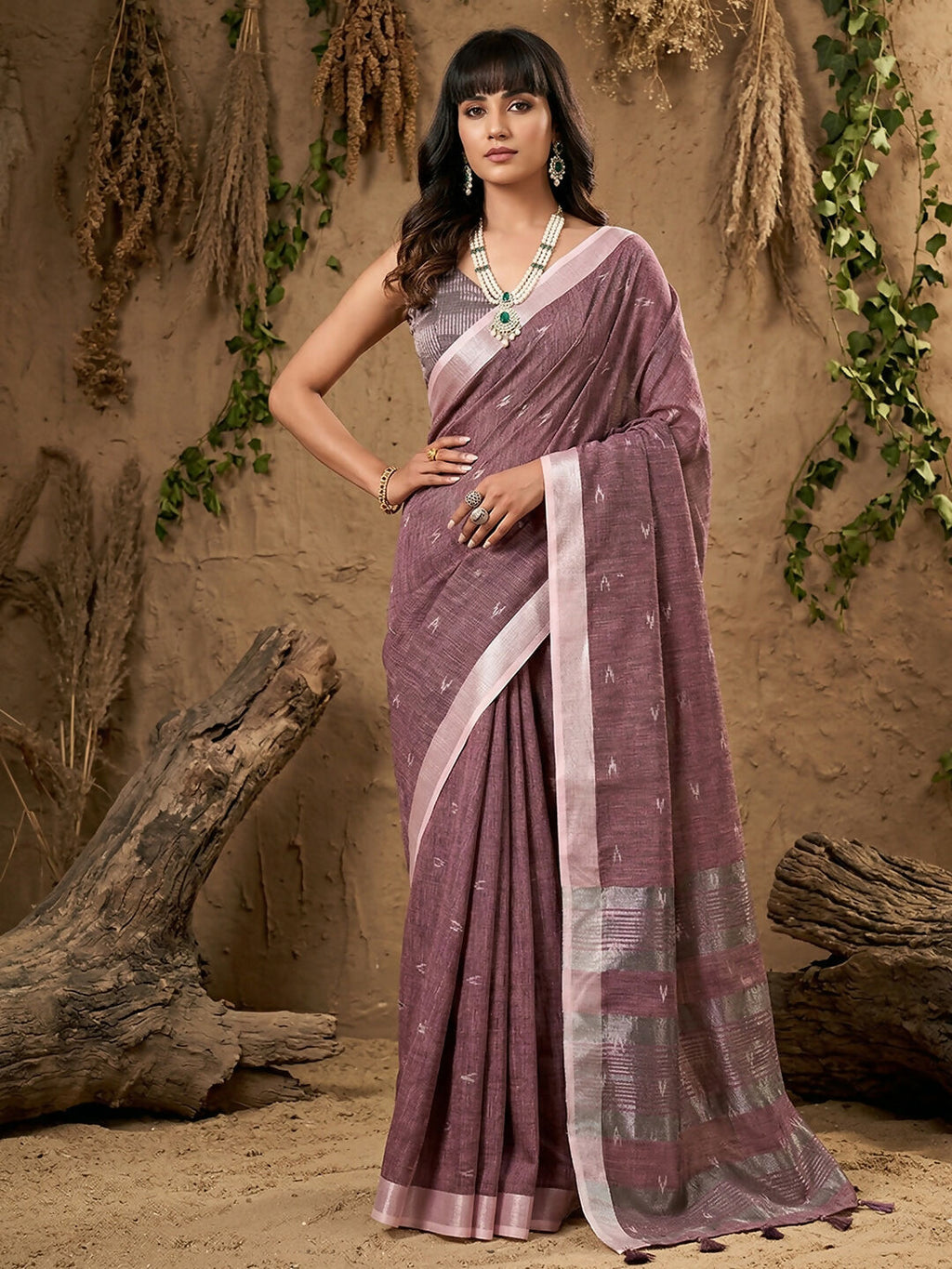 Shree Shyam Fashion Purple Linen Cotton Saree - Distacart