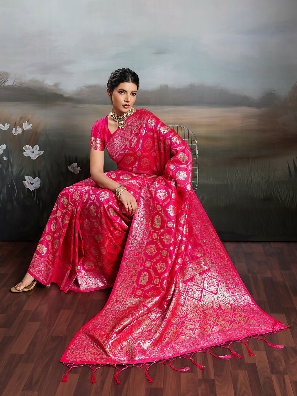 Shree Shyam Fashion Rani Pink Silk Blend Saree - Distacart