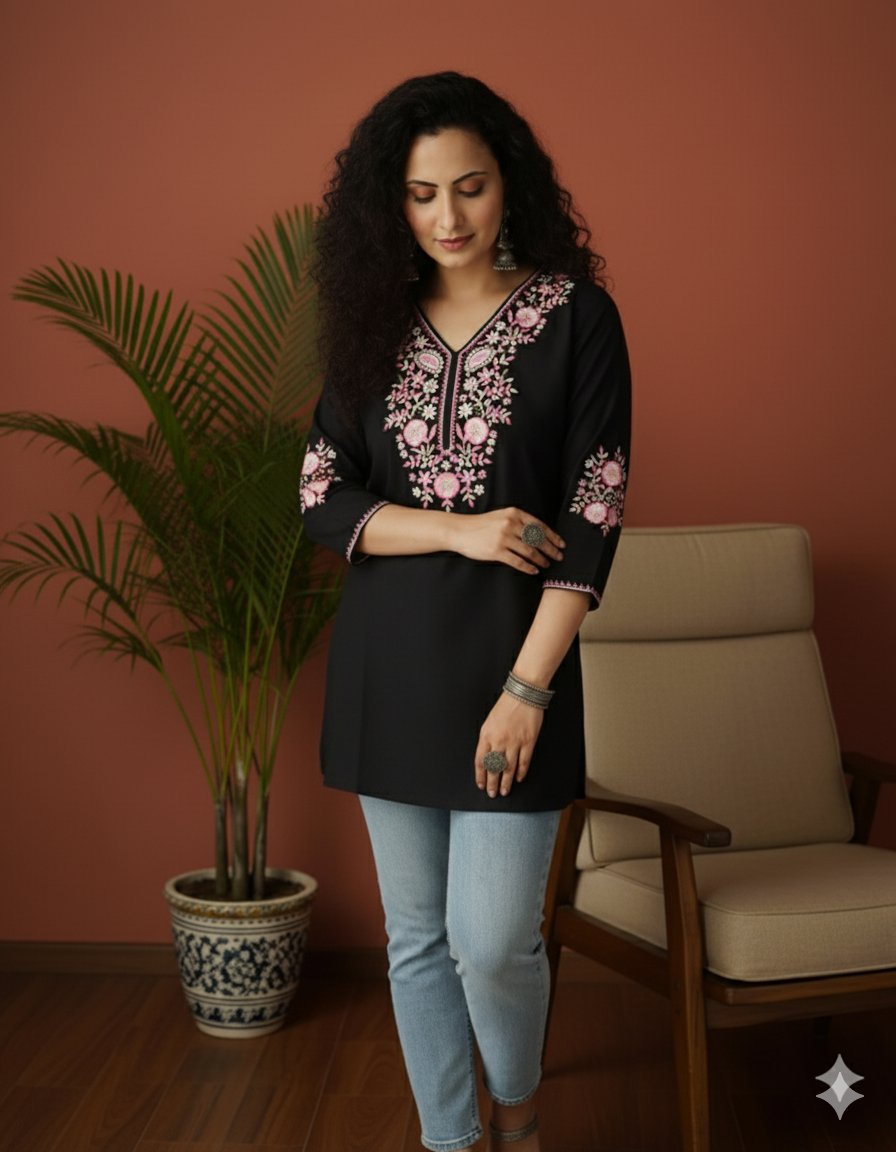 Jaitra Apparels Women Printed Pure Cotton Straight Kurta (Black) - Distacart