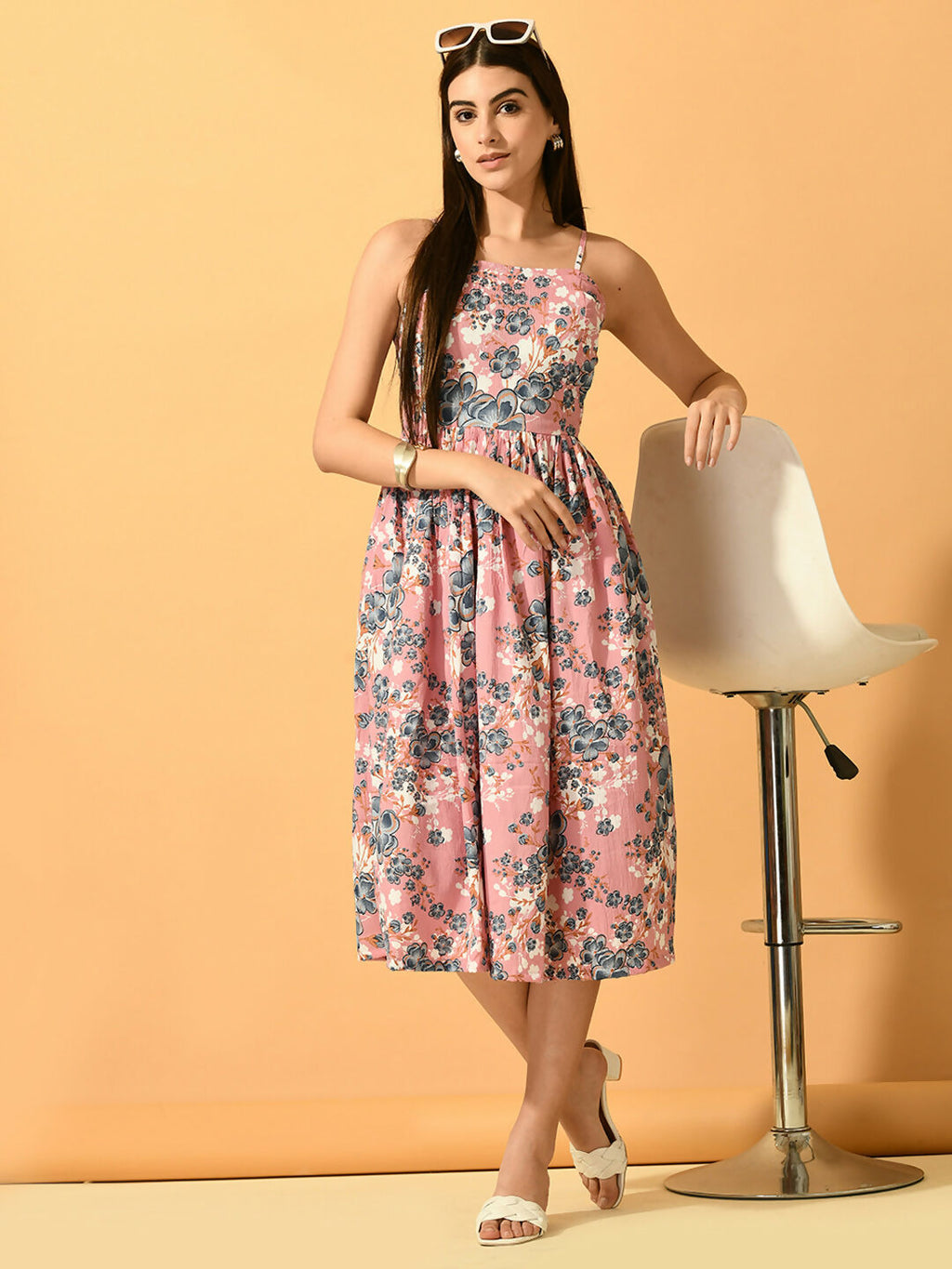 Myshka Women's Pink Fit and Flare Party Dress - Distacart