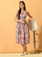 Myshka Women's Pink Fit and Flare Party Dress - Distacart