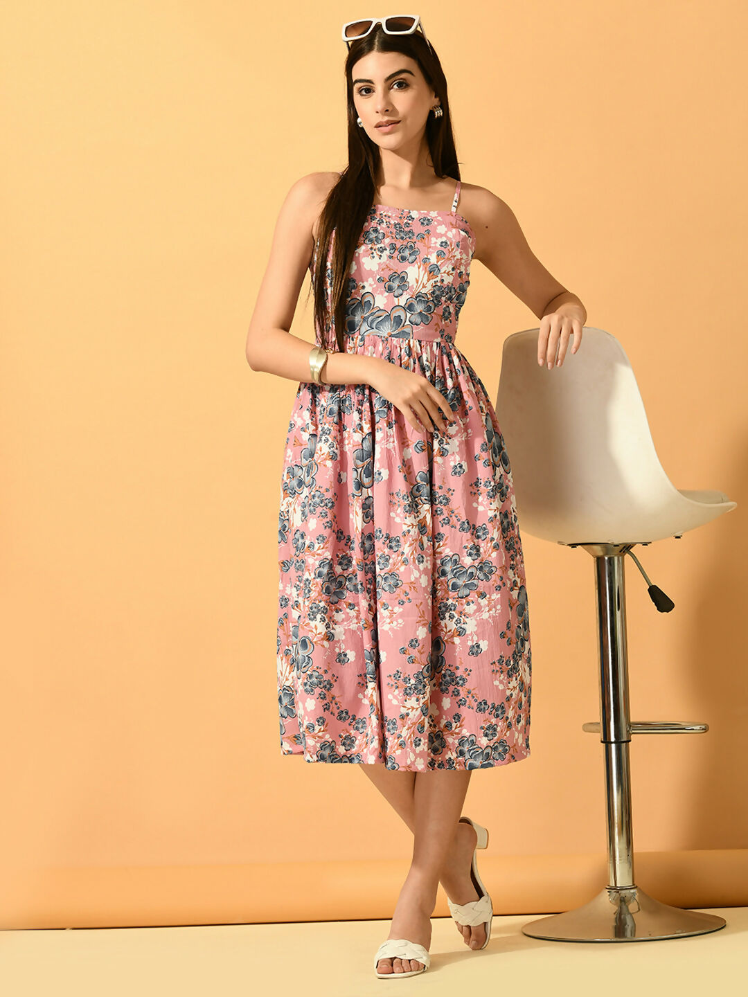 Myshka Women's Pink Fit and Flare Party Dress - Distacart