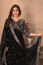 Lehenga Mart Elegance black embroidery gown with pant and dupatta for Girls