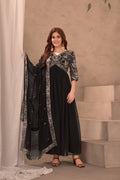 Lehenga Mart Elegance black embroidery gown with pant and dupatta for Girls