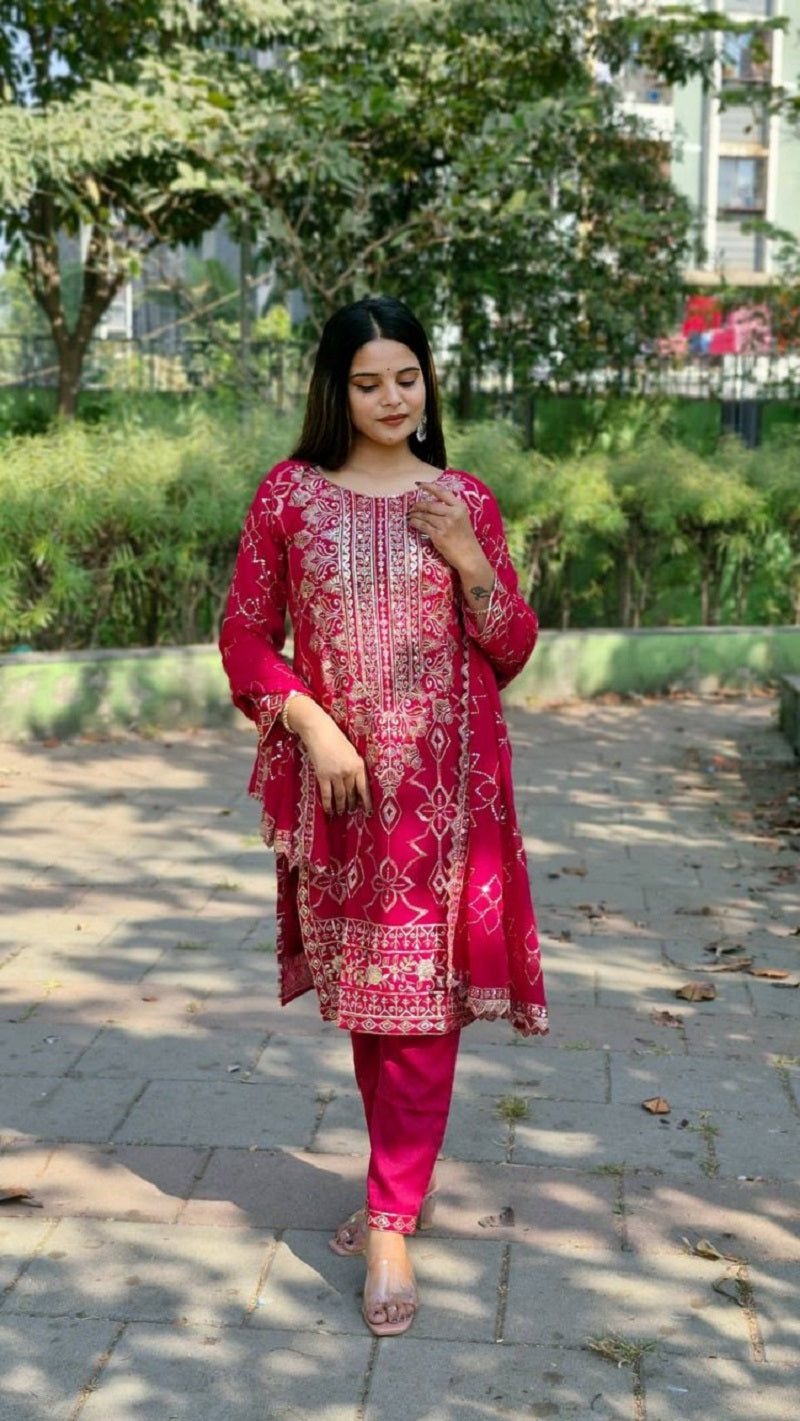 Lehenga Mart Designer Sequence embroidery Work Ready Made kurti with pant and dupatta