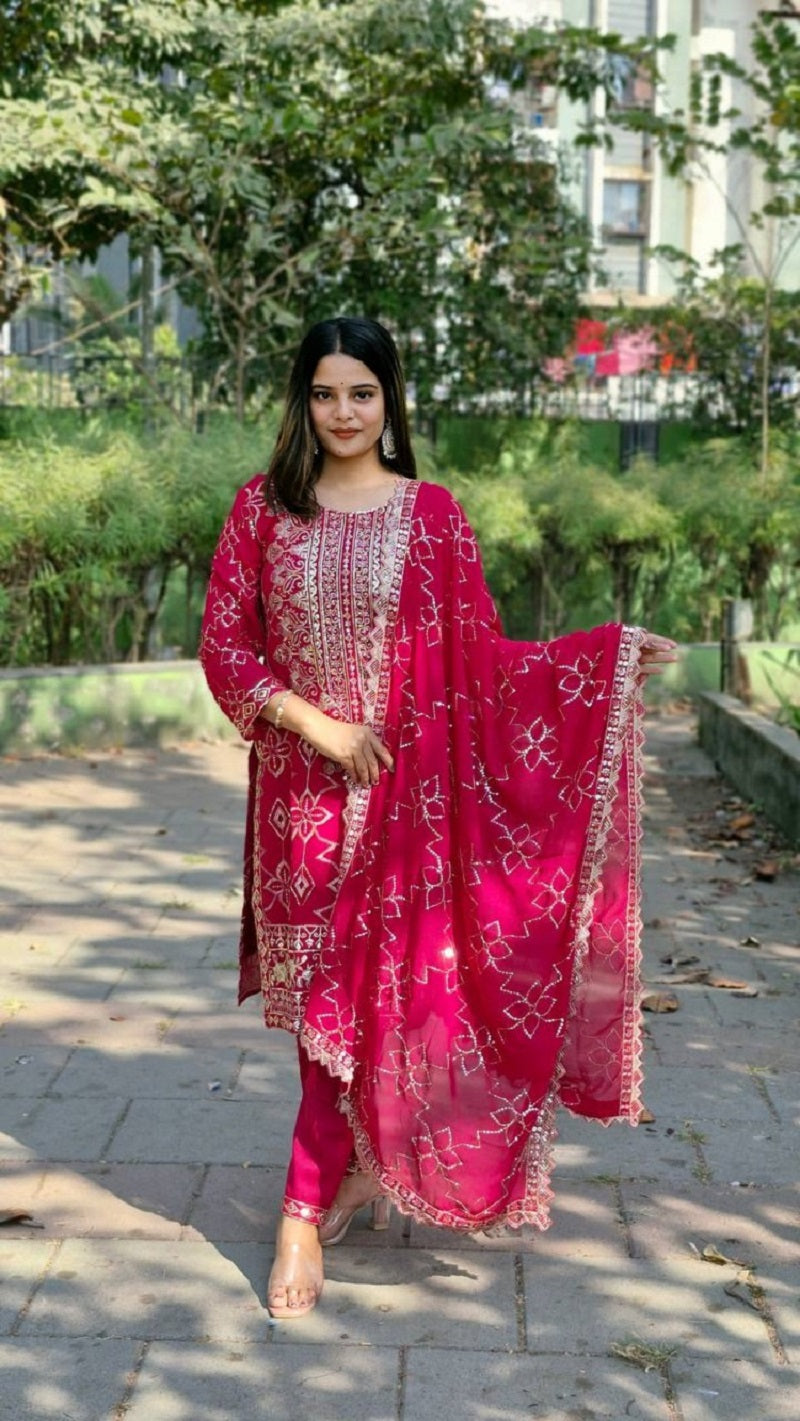 Lehenga Mart Designer Sequence embroidery Work Ready Made kurti with pant and dupatta