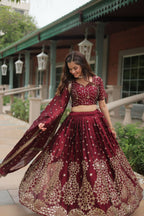 Vastranavya Designer Heavy Sequins & Thread Embroidered work Lehenga Choli - Maroon