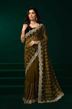 Joban Fashion Mehendi Green Net Party Wear Sarees - Distacart
