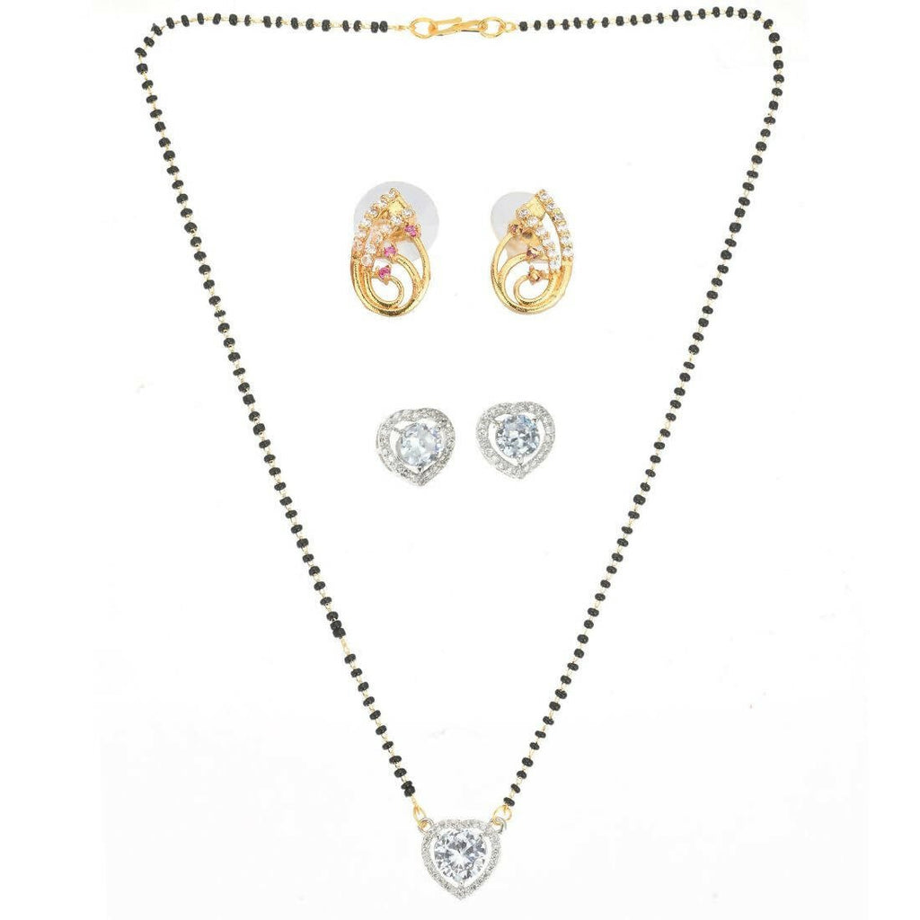AanyaCentric Gold-Polished Mangalsutra with Pendant, 2 Pair Earrings