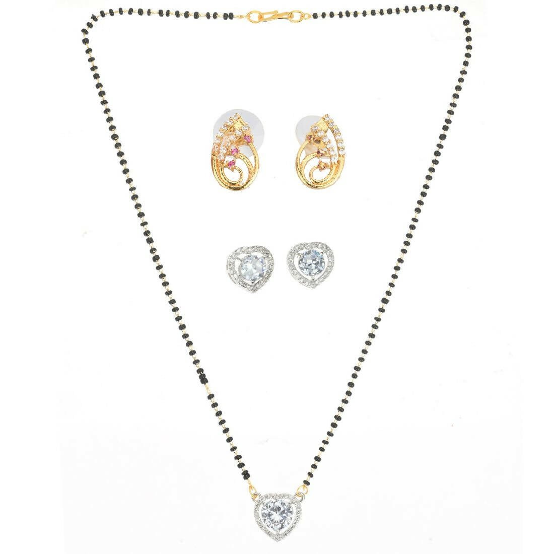 AanyaCentric Gold-Polished Mangalsutra with Pendant, 2 Pair Earrings