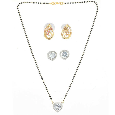 AanyaCentric Gold-Polished Mangalsutra with Pendant, 2 Pair Earrings