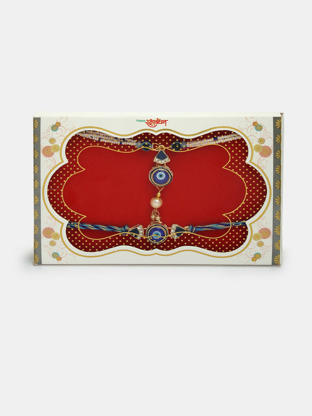 NVR Women & Men Set of 2 Blue Evil Eye Bhaiya Bhabhi Rakhi With Roli Chawal - Distacart