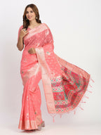 Shree Shyam Fashion Linen Cotton Peach Saree - Distacart