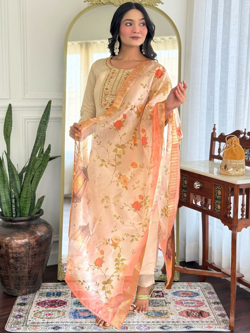 The52 Chiku Women's Beautiful Rayon Fabric Embroidered Work Straight Kurta Pant and Dupatta Set - Distacart