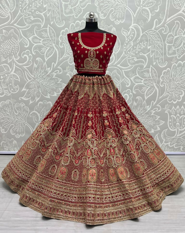 Jyoti Fashion Women's Rani Pink Velvet Multi Thread Embroidered with Zircon Diamond Wedding Lehenga Choli