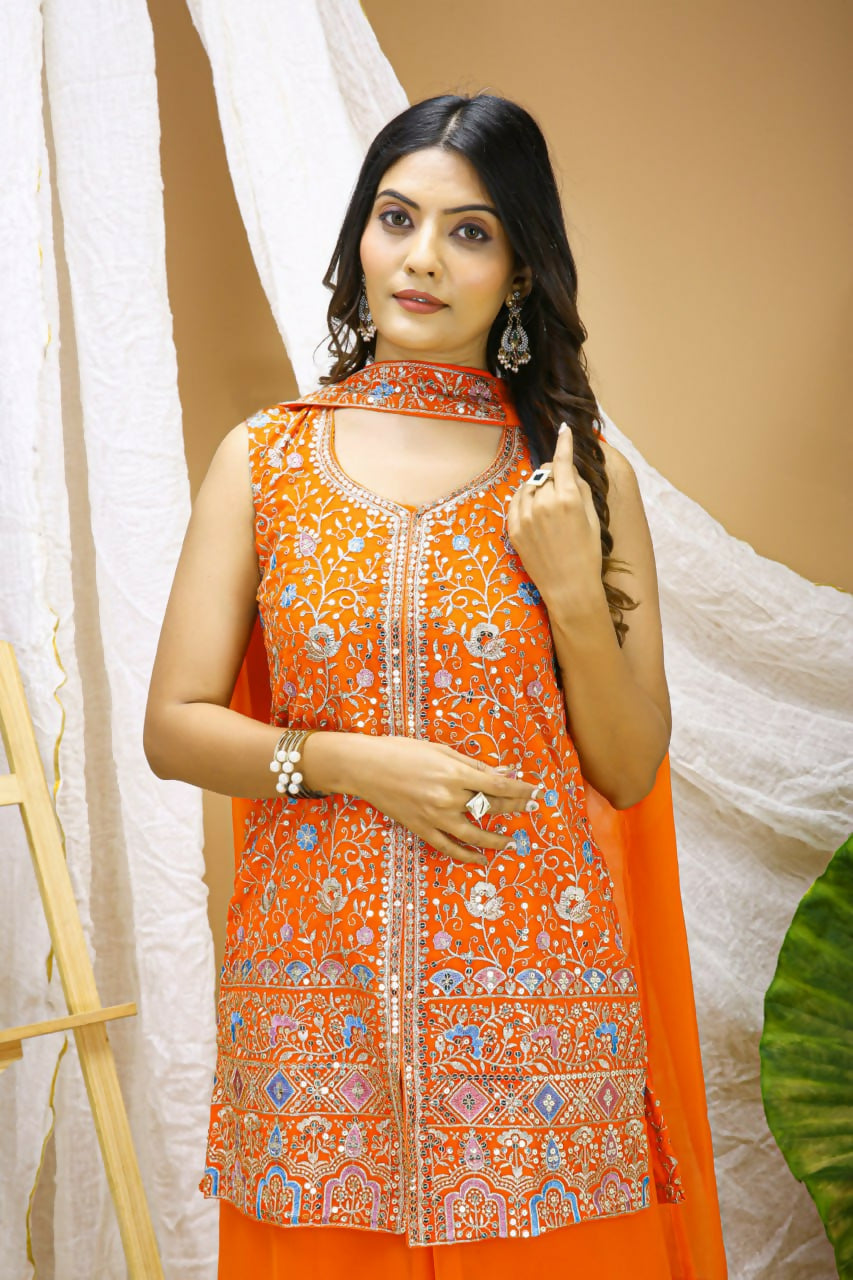 Teeya Creation Yellow Color Faux Georgette Wedding Wear Trending Palazzo Set - Distacart