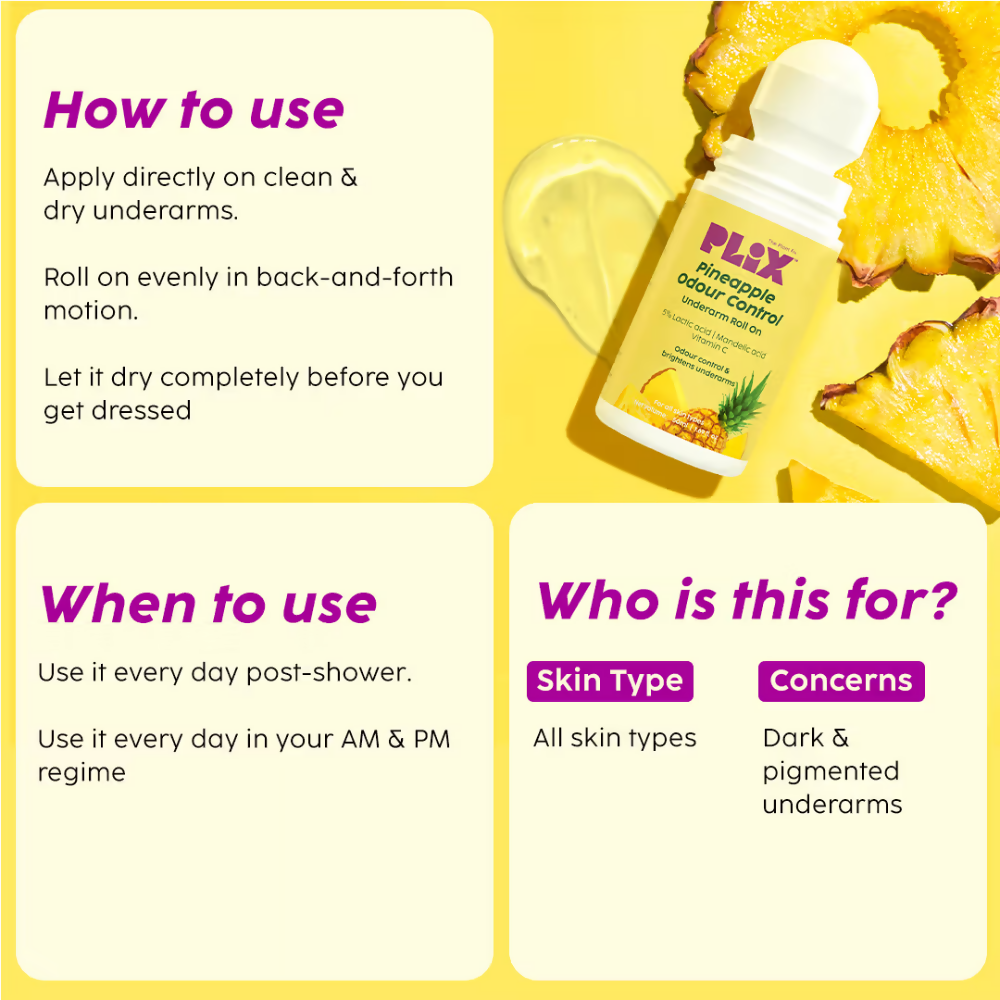 PLIX The Plant Fix Pineapple Odour Control Underarm Roll-On - Distacart