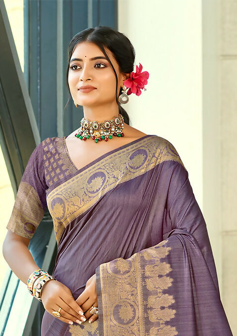 Sangam Prints Purple Blue Assam Silk Woven Work Traditional Saree