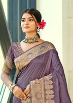 Sangam Prints Purple Blue Assam Silk Woven Work Traditional Saree
